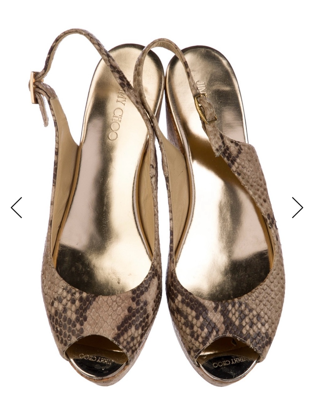 Jimmy Choo Snakeskin Wedge Slingback Heels | Luxury Peep Toe Platform Sandals - Picture 4 of 6